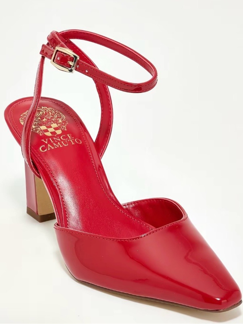 Vince Camuto Red Patent Ankle-Strap Block Heel